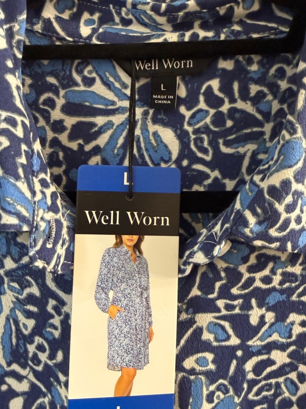 NWT Well Worn Blue Floral Viscose Shirt Dress L - Picture 4 of 12